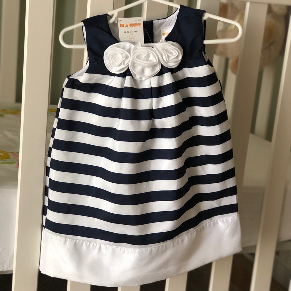 NWoTGYMBOREE DRESS 12-18m navy and white stripe